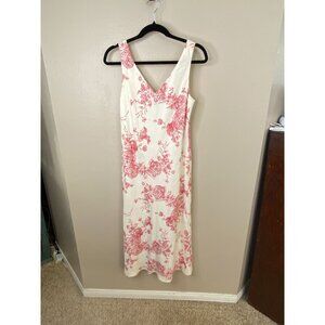 Jones New York Womens Red & White Floral Midi Dress Linen 12 Sleeveless V-Neck